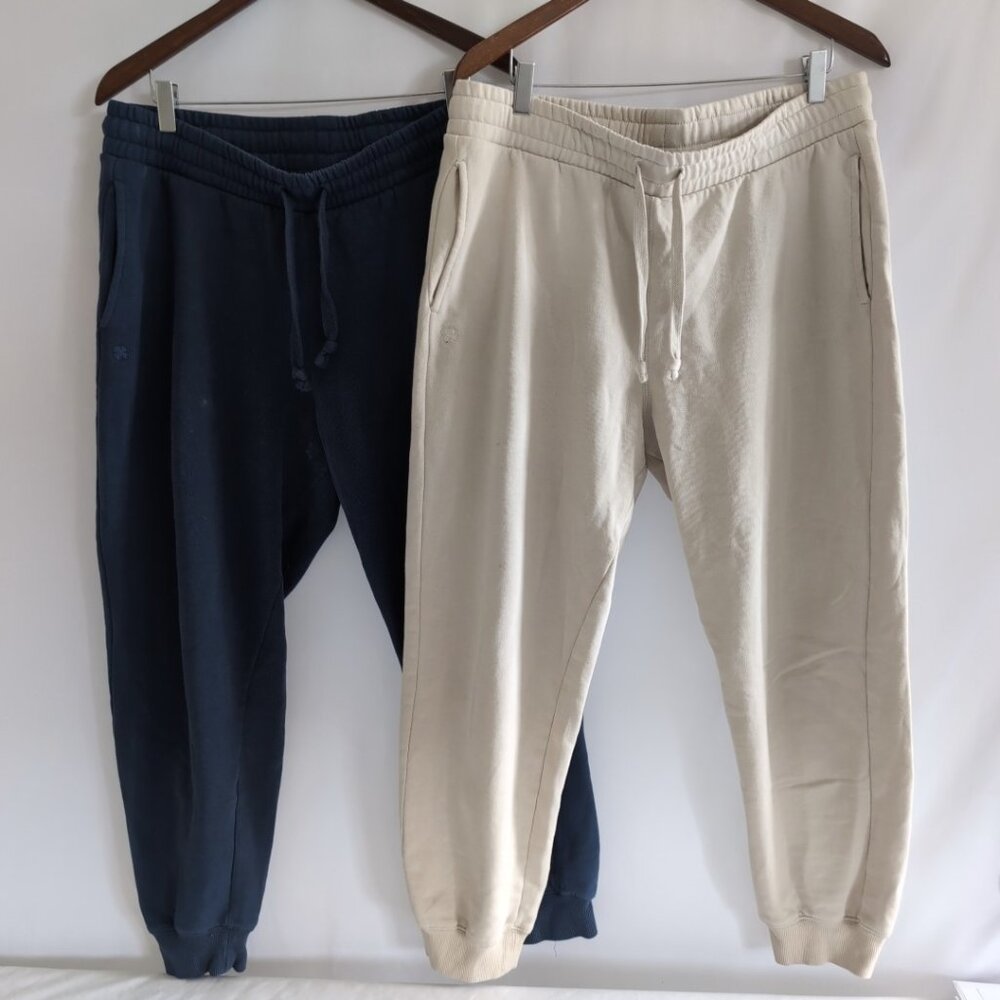 2-PACK Lucky Brand Women's Blue/Beige Sweatpants Midweight Comfy Lounge, Large